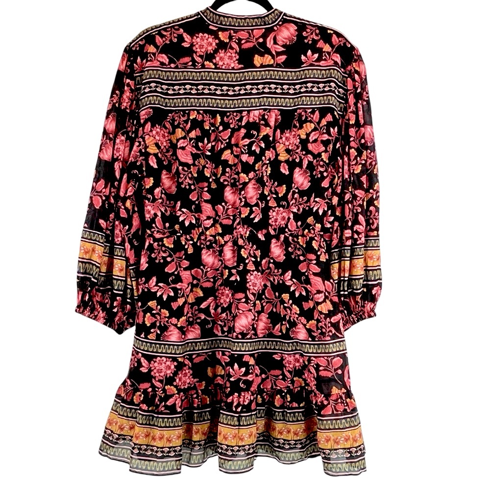 Alice + Olivia Black Floral Mini Dress with Pink and Gold Border - Picture 6 of 16